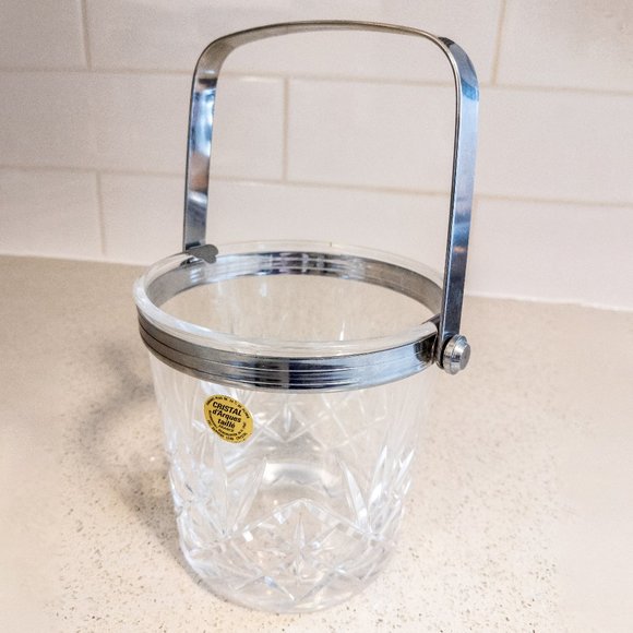 Vintage Crystal Ice Bucket French Drinkware Clear Silver Mini Barware D'ARQUES - Picture 1 of 3